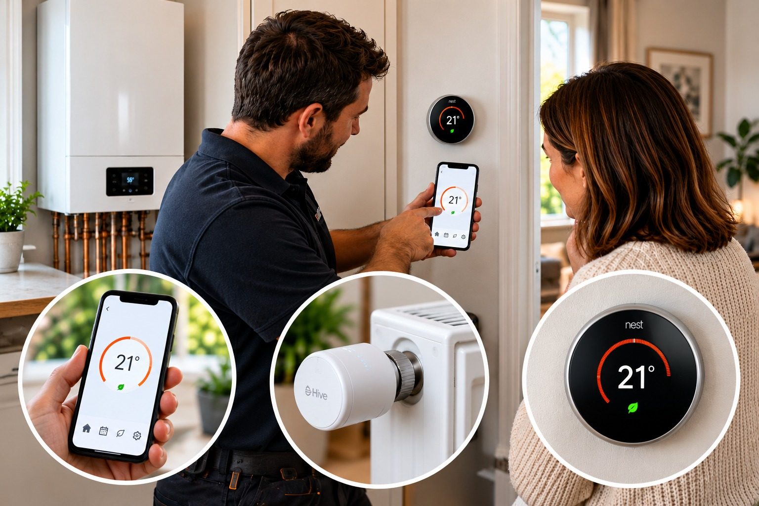 Smart thermostat fitted as part of a heating installation